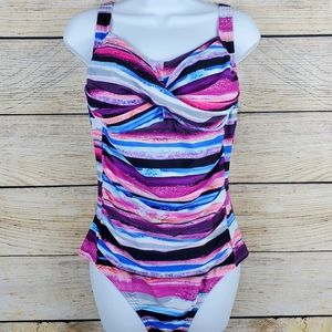 NWT Shore Club One-piece Stripe Slimming Swimsuit pink blue